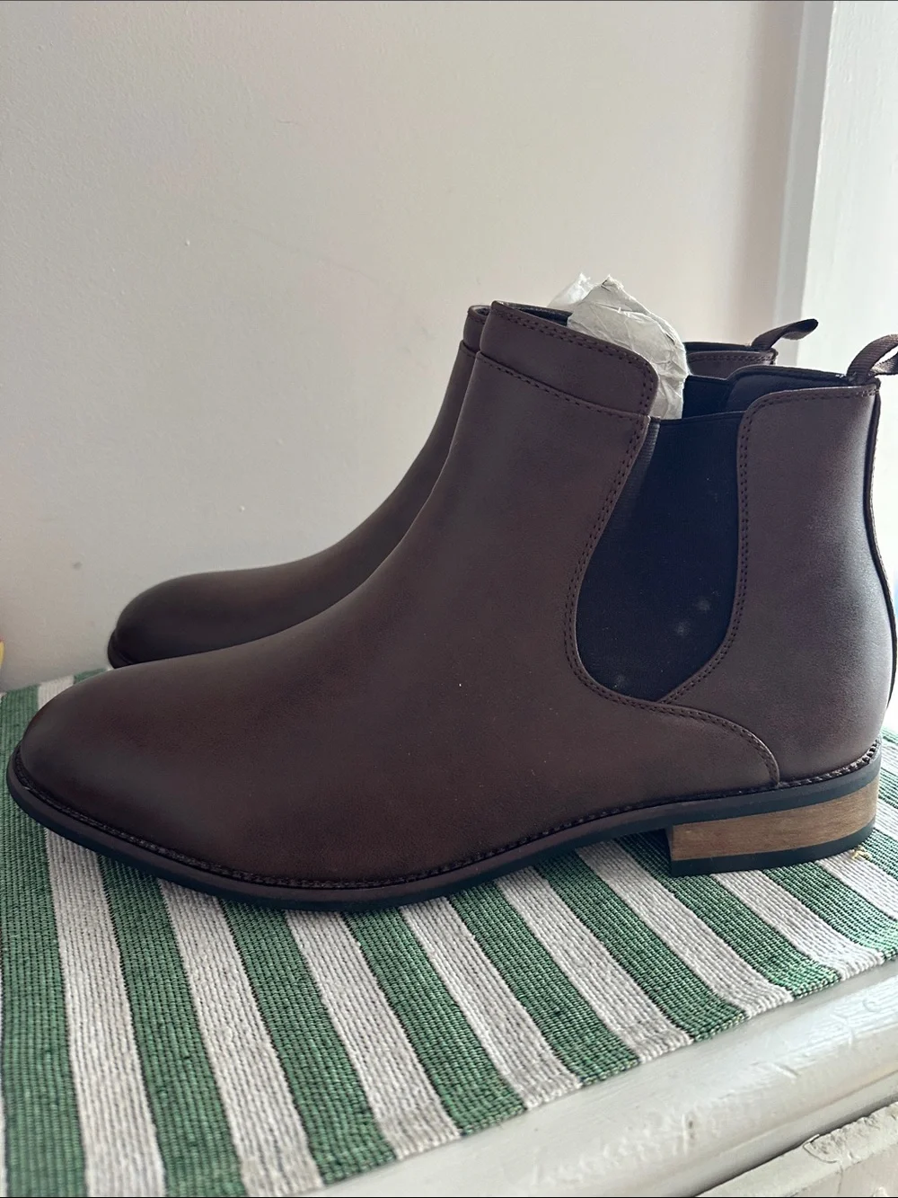 Men's Brown Slip-On Chelsea Boots - Smooth Synthetic Upper